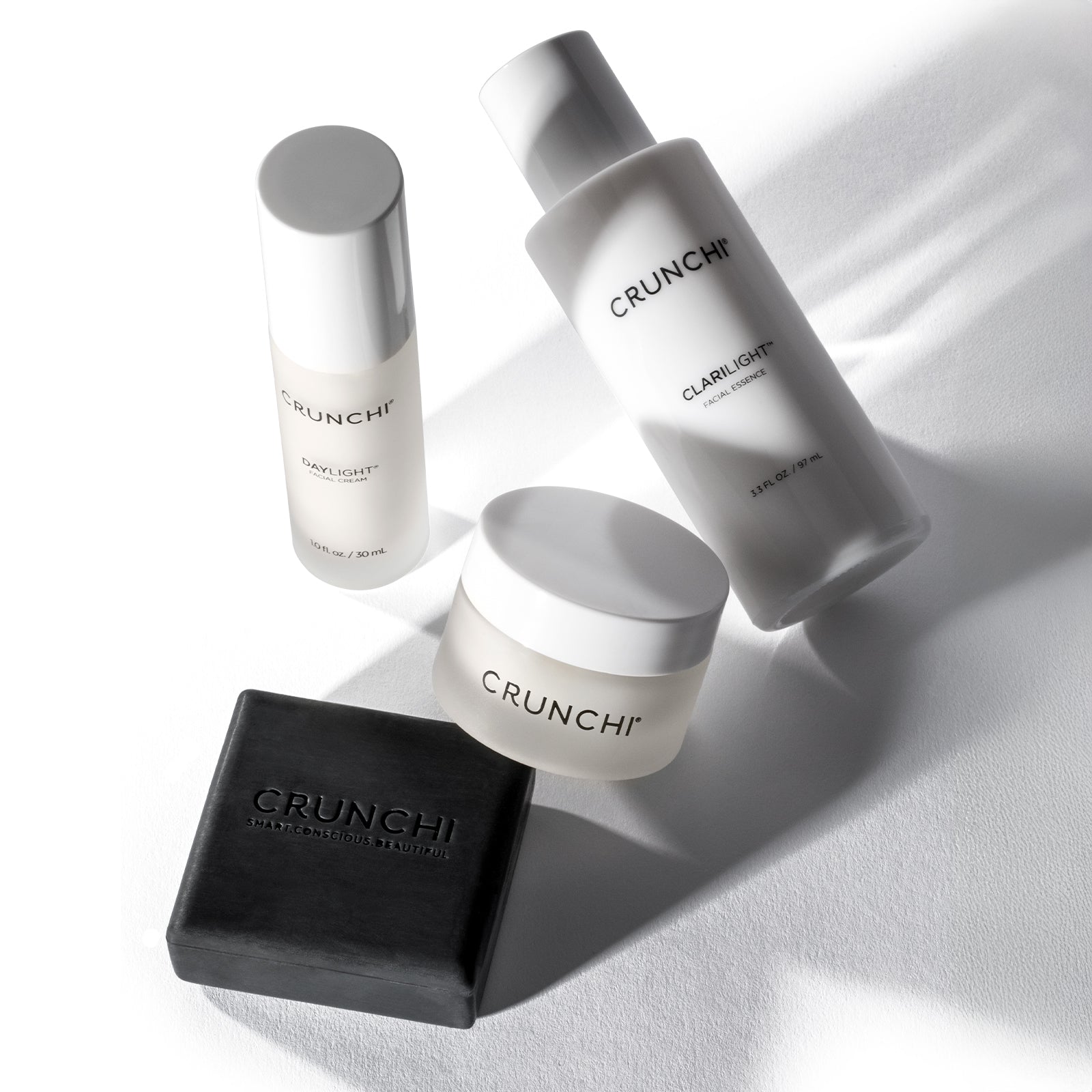 CRUNCHI skincare products on a white background