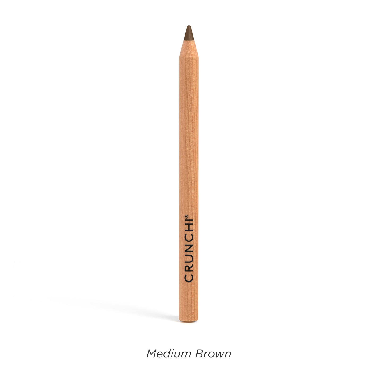 Wooden pencil with brown tip labeled 'CRUNCH' on a white background