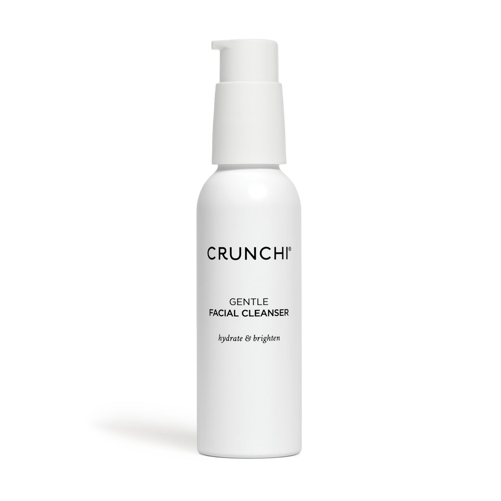 White bottle of Crunchi Gentle Facial Cleanser on a white background