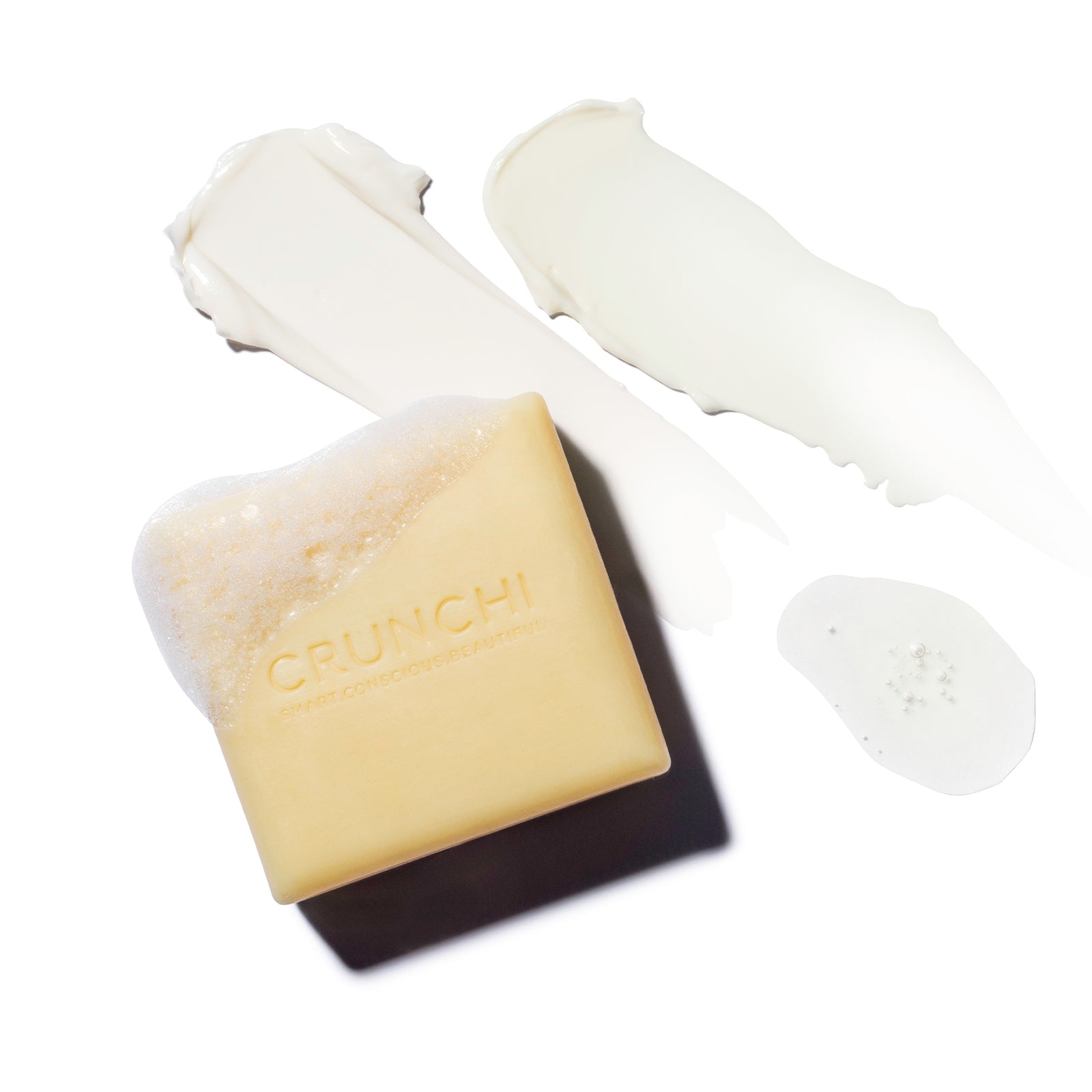 Bar of soap with 'CRUNCHI' branding on a white background