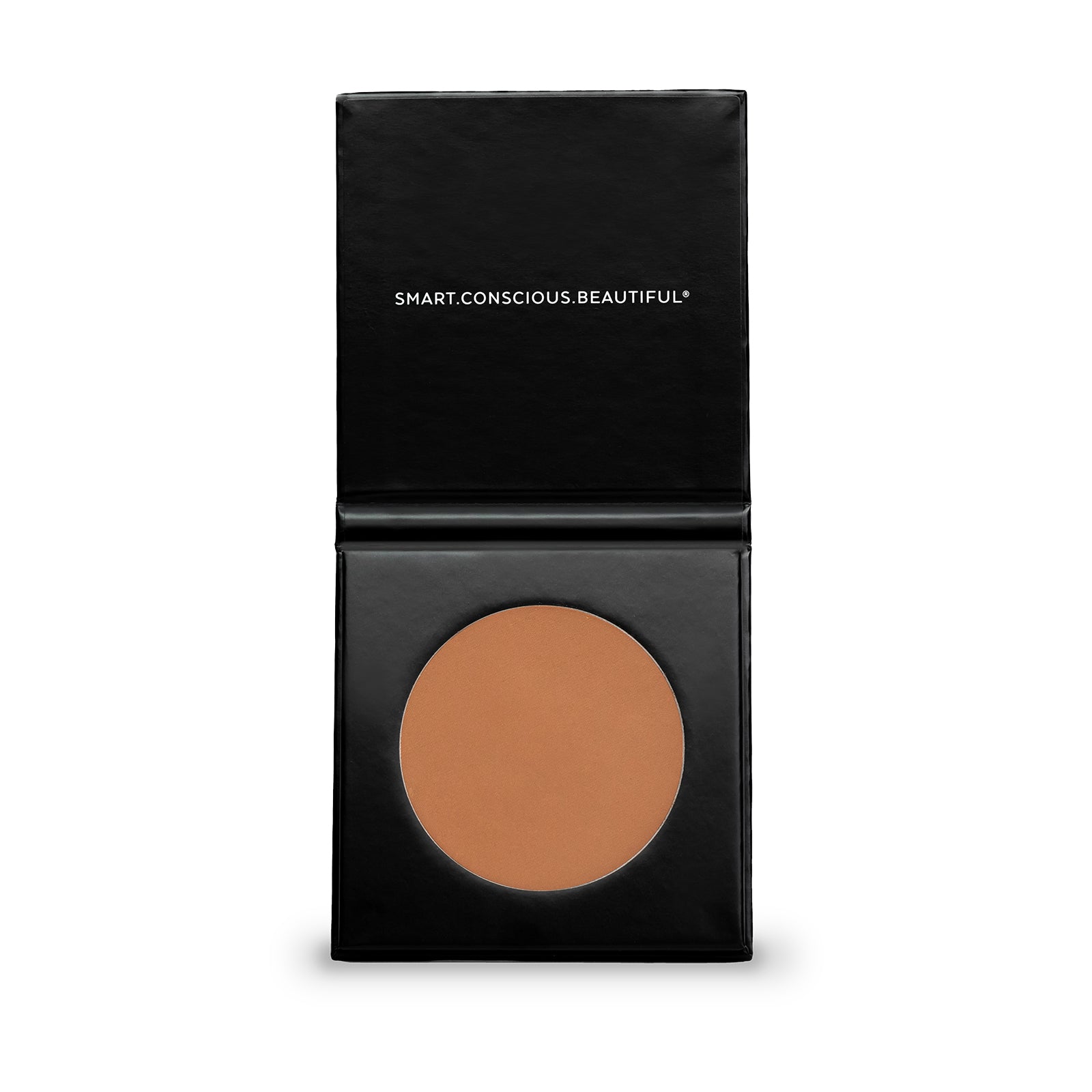 Compact powder in a black case with 'Smart. Conscious. Beautiful' branding on a white background.