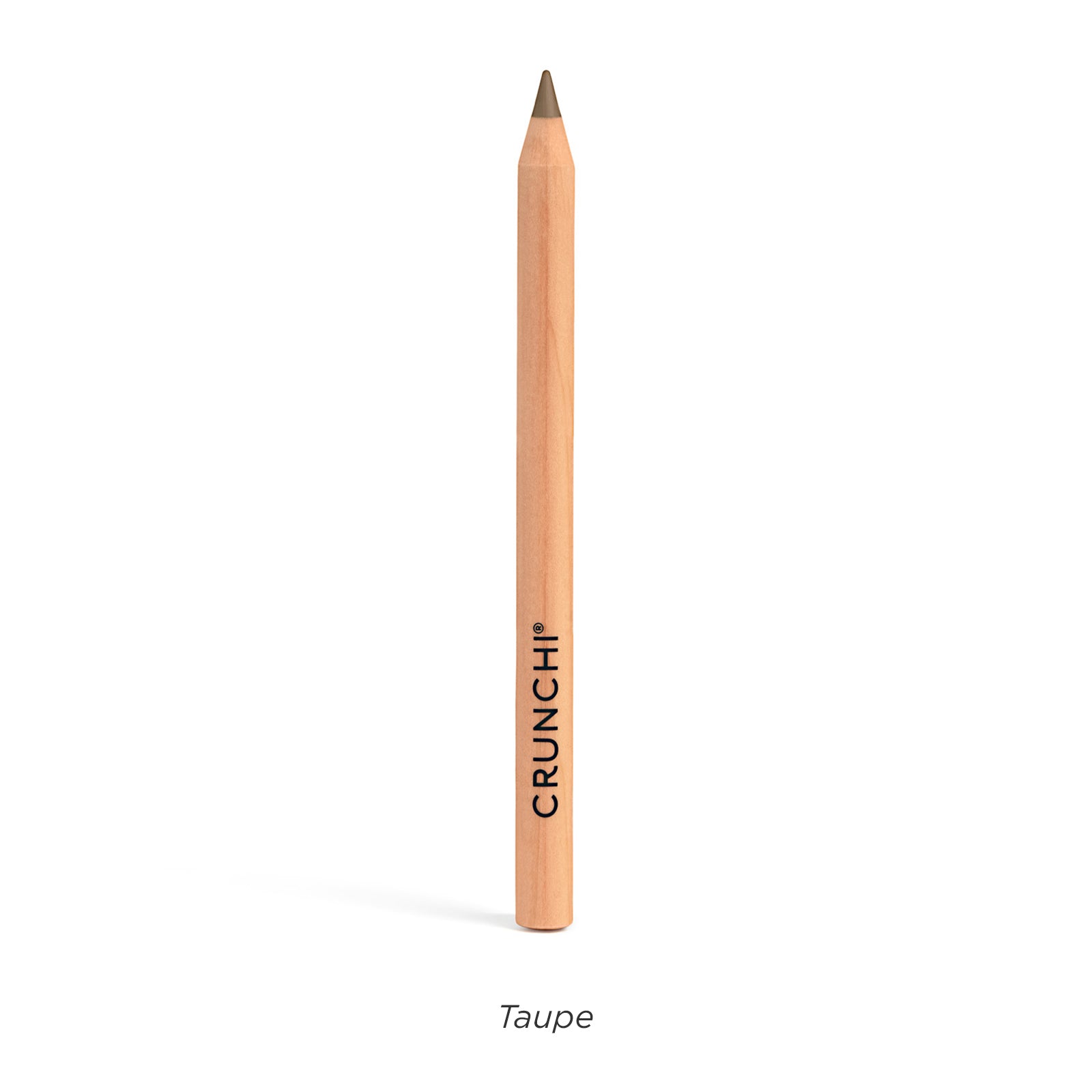 Taupe-colored makeup pencil with 'CRUNCH!' branding on a white background