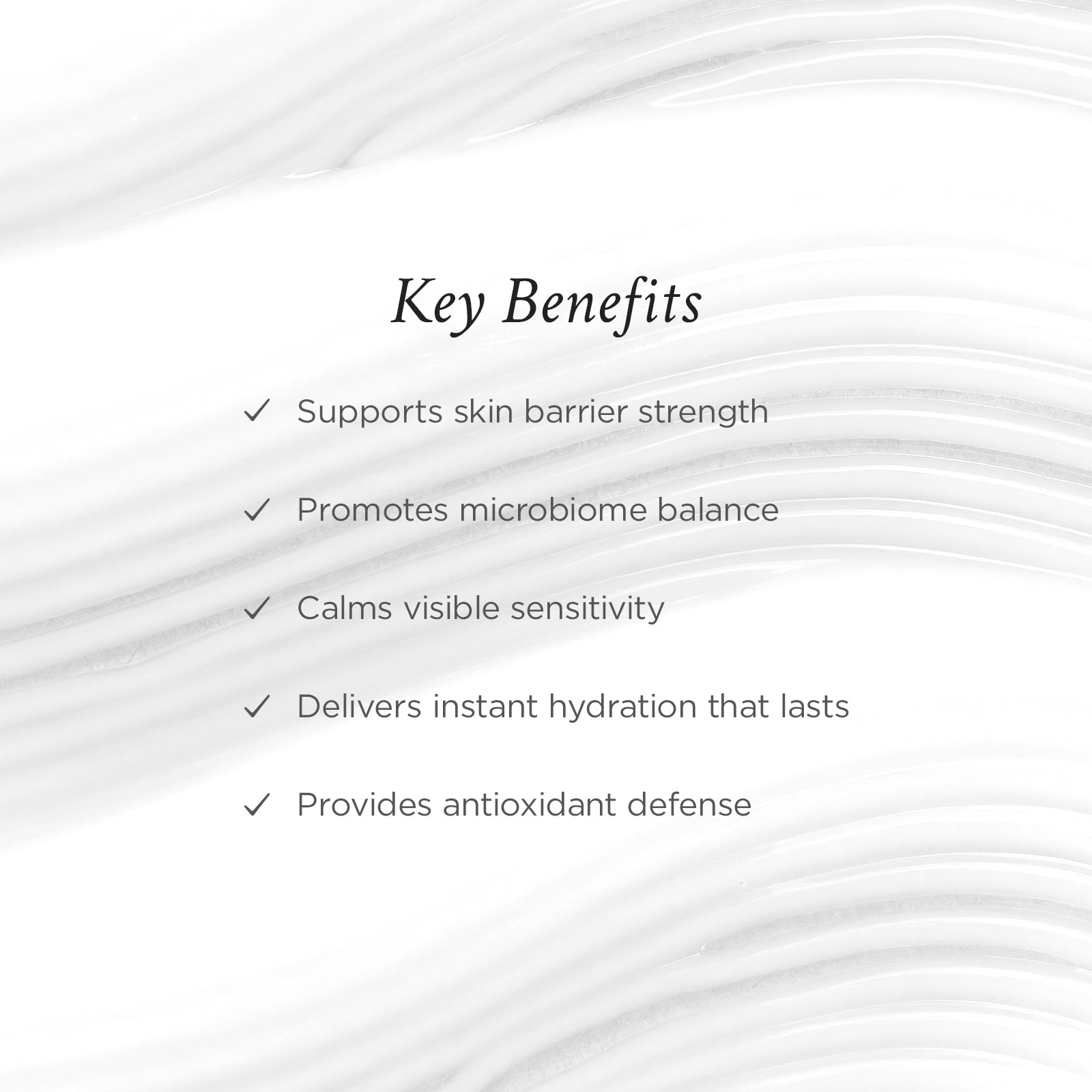 List of key benefits on a white background with wavy patterns