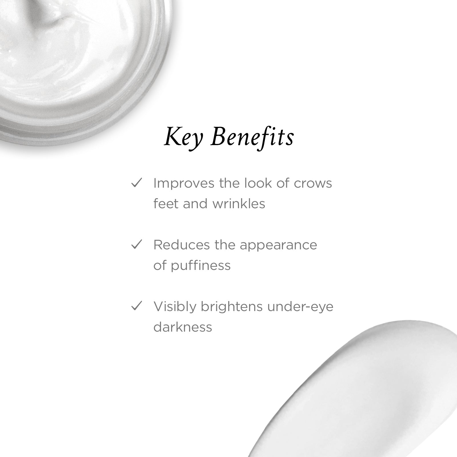 Key benefits of a skincare product on a white background